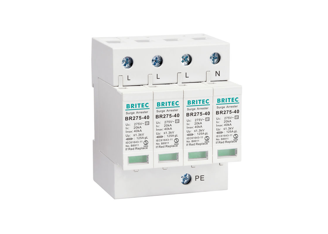 3 Phase Type 2 Surge Protection Device , BR27540 4P 2 Pole Surge Protector
