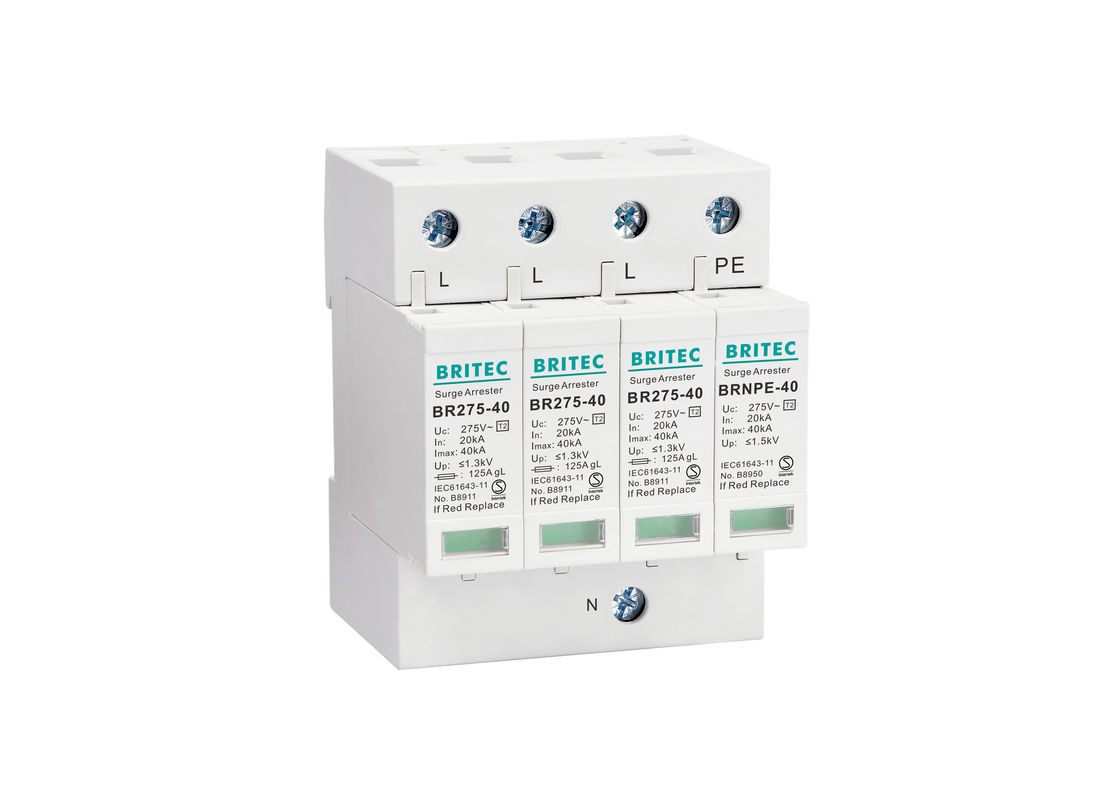 4P 20KA~40KA Din Rail Surge Protection Device SPD Lightning Arrester Protection