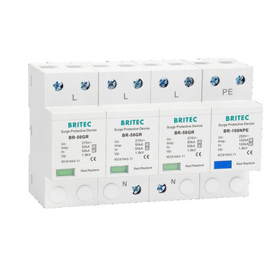 50kA Type 1 3P+N Surge Protection Device SPD Lightning Arrester for Industrial Applications surge protector class 1 2