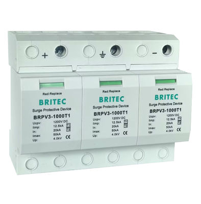 BRPV3-1000 T1 50ka DC 1000V 12.5ka Pv Surge Arrester Solar Surge Protection Device T1 T2 Dc Photovoltaic SPDs