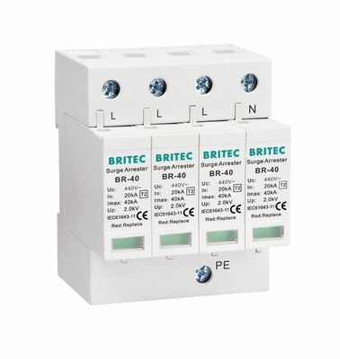 BR-40 440 4P Type 2 40ka surge protective device SPD T2 Power Protection arrester lightning  thunder protector  ac surges 440V Surge Arrester spd Type 2 Surge Protectors