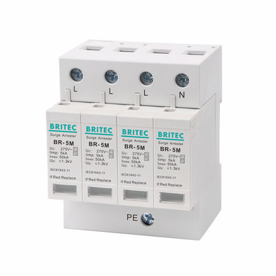 Lightning and Surge Arrester TYPE 1+2 Module Design IEC Standard BR-5M 4p 5kA Low Voltage Surge Protector