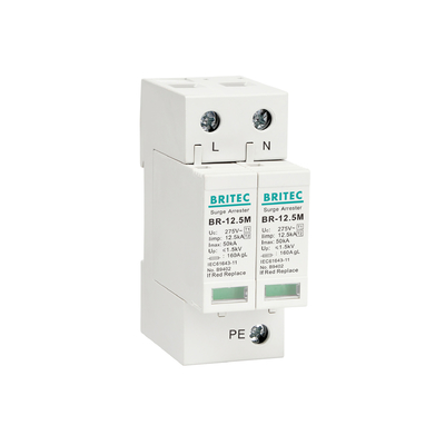 BRITEC BR-12.5M 2P 12.5kA Single Phase Spd  lightning arrester surge protective device thunder protector
