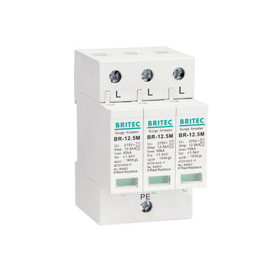 BR-12.5M 3P class I 3p 12.5kA Type 1 3 phase Surge Arrester surge suppressor SPD Device three phase power surge protector  spd t1t2 3 Phase Surge Protector