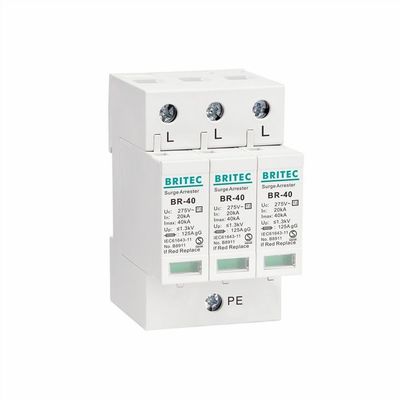 Three Phase 40kA Type 2 Surge Protection Device DIN Rail Mount 3 Pole Lightning Arrester