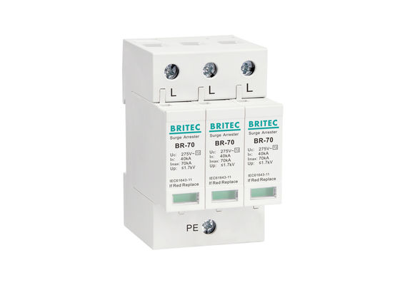 Three Phase Type 2 Surge Protection Device 70kA Maximum Discharge Current Fire Retardant Thermal Plastic UL94-V0