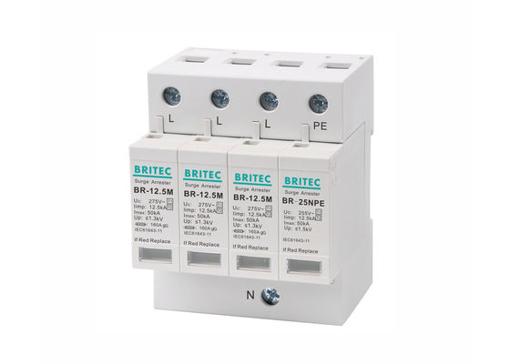 Compact Class B + C Three Phase Electrical Surge Arrester SPDs 12.5kA 3P + NPE