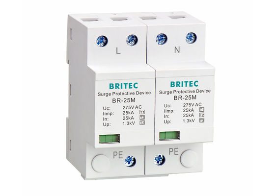 Type 1+2+3 25kA 275V SPD 2 Poles Type 1 Surge Protector Lightning Protection