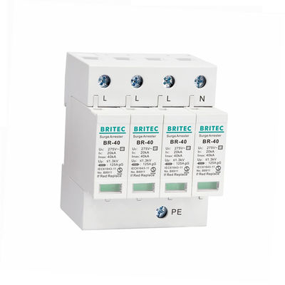 BR-40 4P 40kA Surge Arrester Protection Device 3 Phase thunder protector spd tuv type 2 surge protection device