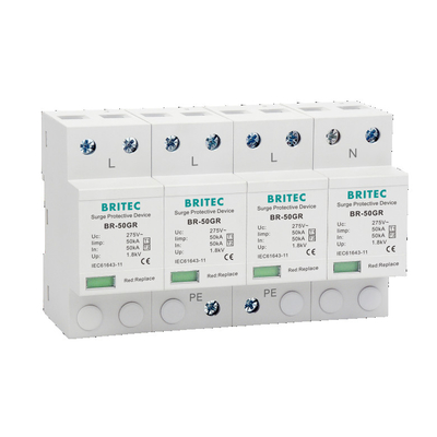 BRITEC BR-50GR 275 4P T1 China type 1 surge protection device 275 Ac 3 Phase Spd Lightning Arrester Protector