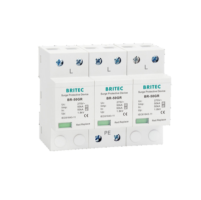 BRITEC BR-50GR 275 4P T1 China type 1 surge protection device 275 Ac 3 Phase Spd Lightning Arrester Protector