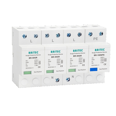 BRITEC BR-50GR 275 4P T1 China type 1 surge protection device 275 Ac 3 Phase Spd Lightning Arrester Protector