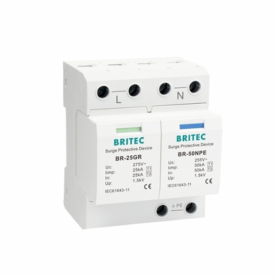 BR-25GR 2P Type 1 Surge Protection Device  50KA Single Phasse SPD spark gap spd tuv ac surge arrester