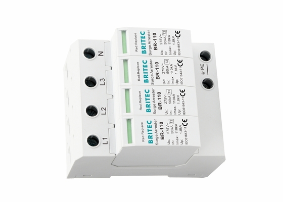 110kA SPD 4 Pole AC Power Surge Protector Low Residual Voltage
