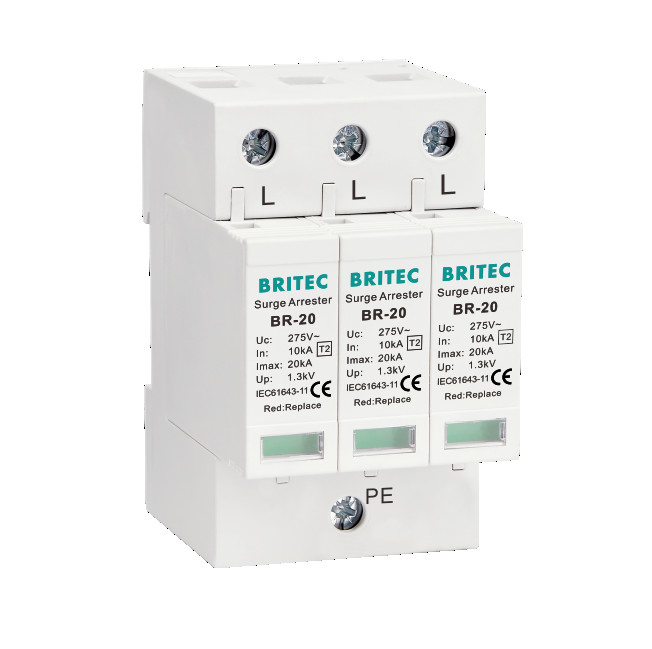 BR-20 3P Class 2 Surge Arrester Protective Device Three Phase Spd Lightning Thunder Arrester