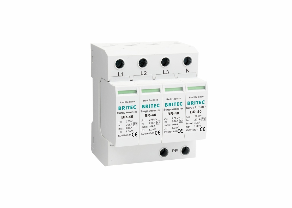 UL94-V0 35mm Din Rail 40ka Type 2 Lightning Protection Power Surge Arrester