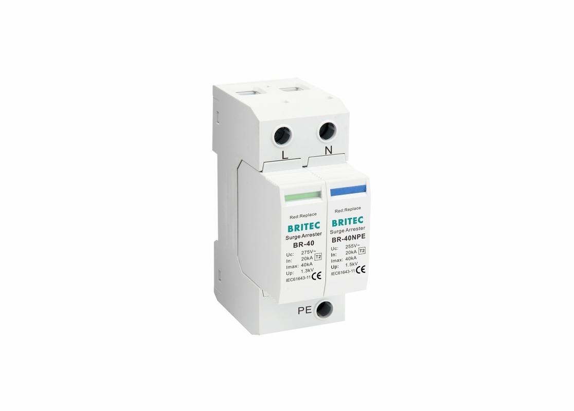 TVSS 150V/275V/320V/385V/440V 40KA Din Rail Power Lightning Protection Surge Arrester Single Phase