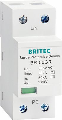 BRITEC 50kA TUV/CE/ROHS Approved Surge Protection Device with 10/350 Waveform Lightning Arrestor SPD