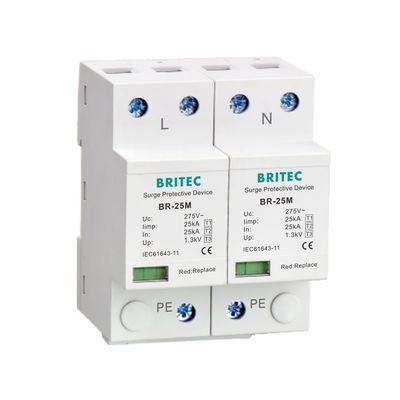 25kA Type 1 Surge Protector 275V 1.3kV T1 10/350us 2P Single Phase