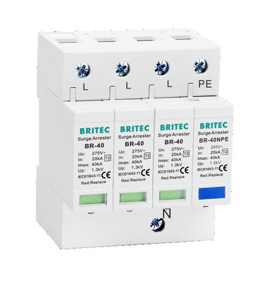 BR-40 4P Surge Protection Device with 20kA-200kA Maximum Surge Current, 275V-440V Voltage Rating, and 5 Years Warranty