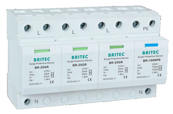 BRITEC BR-25GR 2P Low Voltage ac lightning arrester 25kA Type 1 Surge Protection Device  lightning protection spd t1
