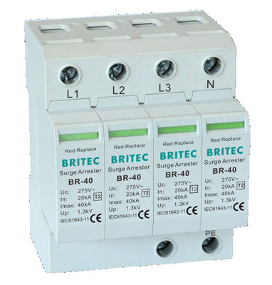 BRITEC BR-40 4P Surge Protection Device Three Phase Spd Lightning Protection Arrester china surge protection manufacturer