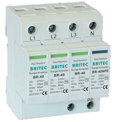 BRITEC BR-40 4P Surge Protection Device Three Phase Spd Lightning Protection Arrester china surge protection manufacturer