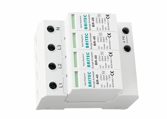 IEC61643-1 40ka AC 4 Pole SPD Surge Protector Thermoplastic Housing