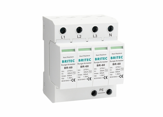 IP20 DIN Rail Surge Protector BRITEC BR-60 4P 60KA Home Lightning Arrester
