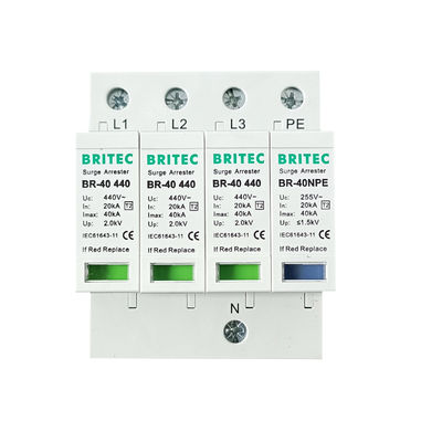 BR-40 3+1 440 Type 2 Surge Protector din rail surge protection din rail lightning arrester lightning arrester 40kA spd