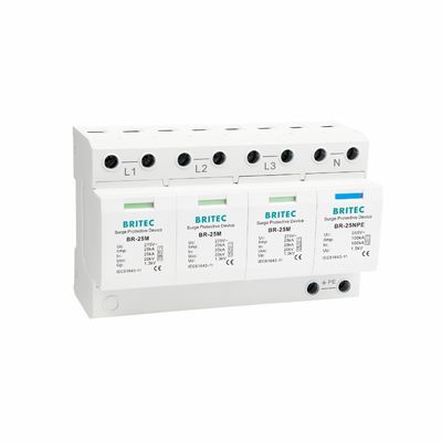 BR-25M 3+1 Type 1 Surge Protective Device with 25kA Iimp Pluggable Module and Thermoplastic UL94-V0 Enclosure