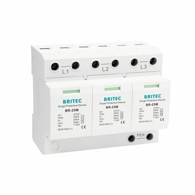275V Lightning Surge Protector with 25KA Iimp and DIN Rail Mount for 3 Phase Power Protection