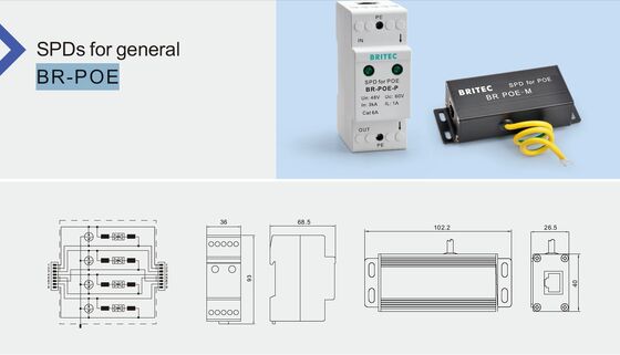 BR-POE-M POE Surge Protector with 3kA Nominal Current DIN Rail Mounted and IP20 Protection for RJ45 Networks Telecom Industrial SPD Manufacturer