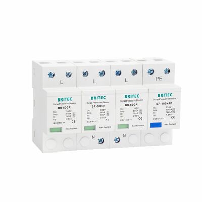 BR-50GR 4P AC 385V Surge Protection Device with 50KA Lightning Protection and 4P Configuration Three Phase T1/2/3 Lightning and surge arrester