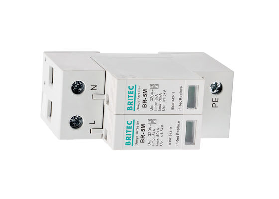 BR-5M 320V 2P Single Phase SPD with 5kA Type 1 + Type 2 Surge Protection Device DIN Rail Mount