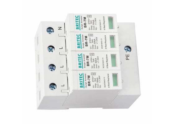 AC Power 7KA 4P 3 Phase Industrial Surge Protectors , 275V Din Rail Mount Arrester