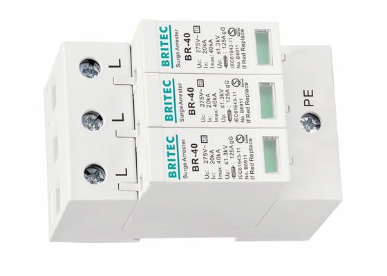 Quick Response 40KA 275VAC Class C SPD Type 2 3 Pole Surge Protector