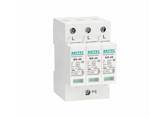Quick Response 40KA 275VAC Class C SPD Type 2 3 Pole Surge Protector