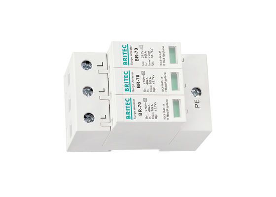 Three Phase Type 2 Surge Protection Device 70kA Maximum Discharge Current Fire Retardant Thermal Plastic UL94-V0