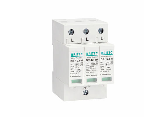 UL94-V0 Flame Retardant 12.5kA Iimp 3P T1+T2 Surge Protective Device for AC Networks