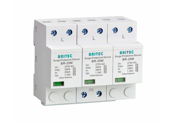 275V Lightning Surge Protector with 25KA Iimp and DIN Rail Mount for 3 Phase Power Protection
