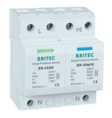 BR-25GR 1P+1 T1+T2 Surge Arrester 25KA Single Phasse Spd surge protector surge arrestor  100ka