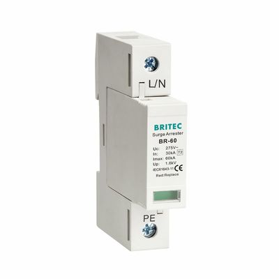 BRITEC 60kA Type 2 1P Surge Protection Device Lightning Arrester for Power System Stability
