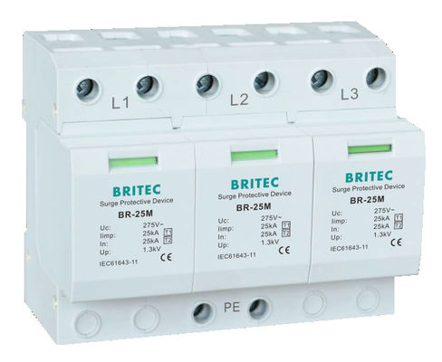 BRITEC BR-25M  T1+T2 B+C 3P DIN Rail 35mm Spd T1 varistor surge arrester type1 3p surge protector
