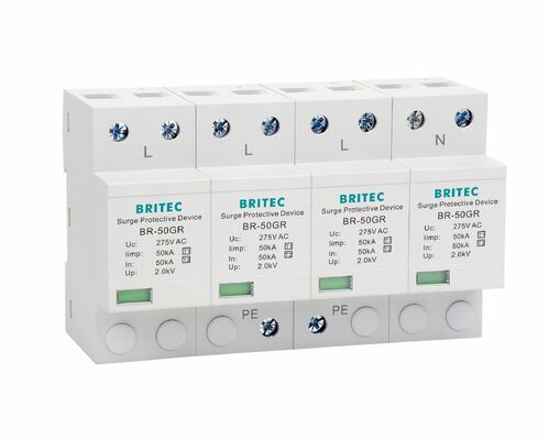 BR-50GR 4P AC 385V Surge Protection Device with 50KA Lightning Protection and 4P Configuration Three Phase T1/2/3 Lightning and surge arrester